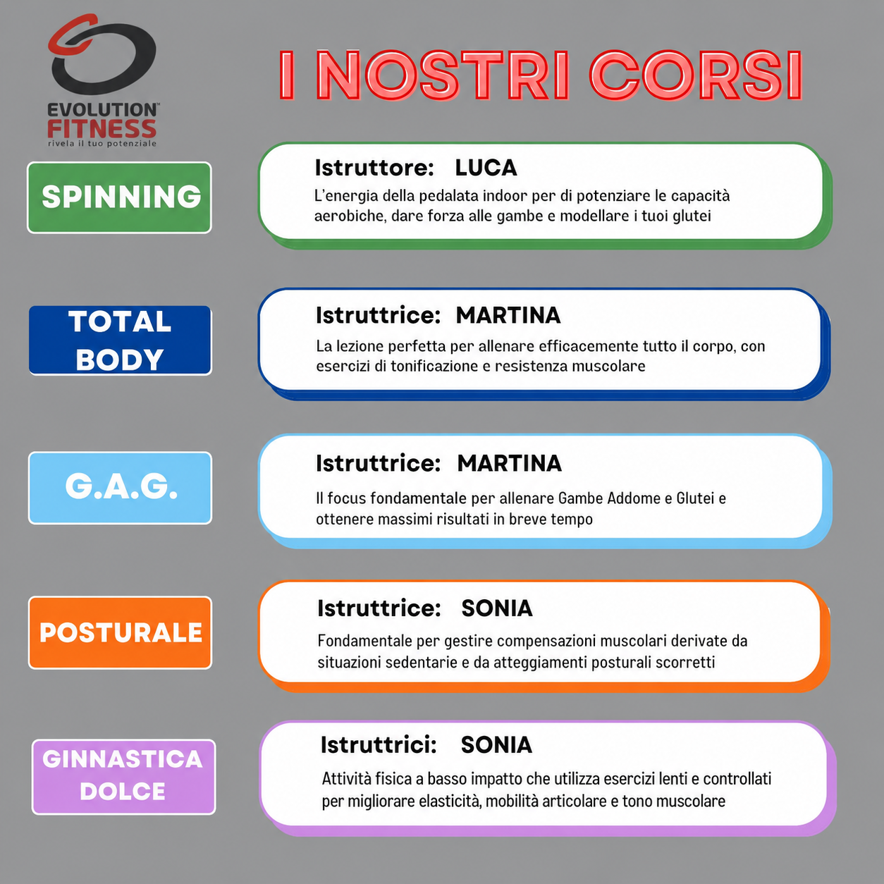 Locandina corsi Evolution Fitness
